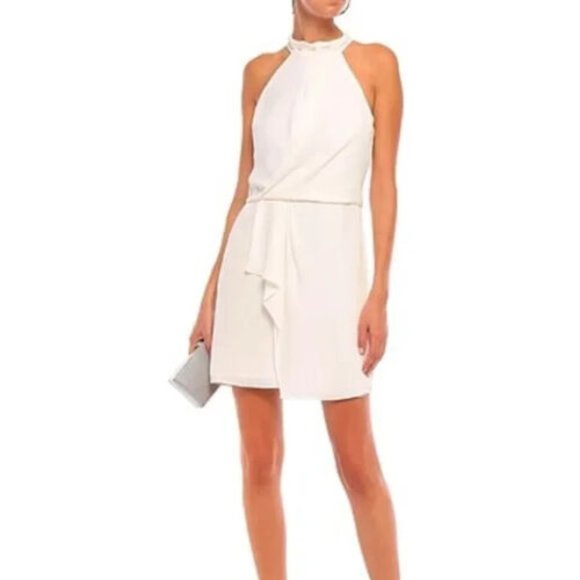 Halston Mock-Neck Mini Dress in Chalk Sz 2 - Picture 2 of 14